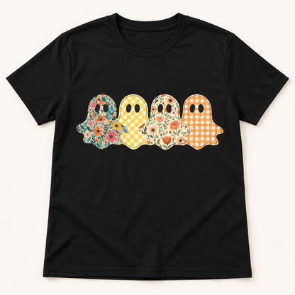 Floral and gingham ghosts tee mockup