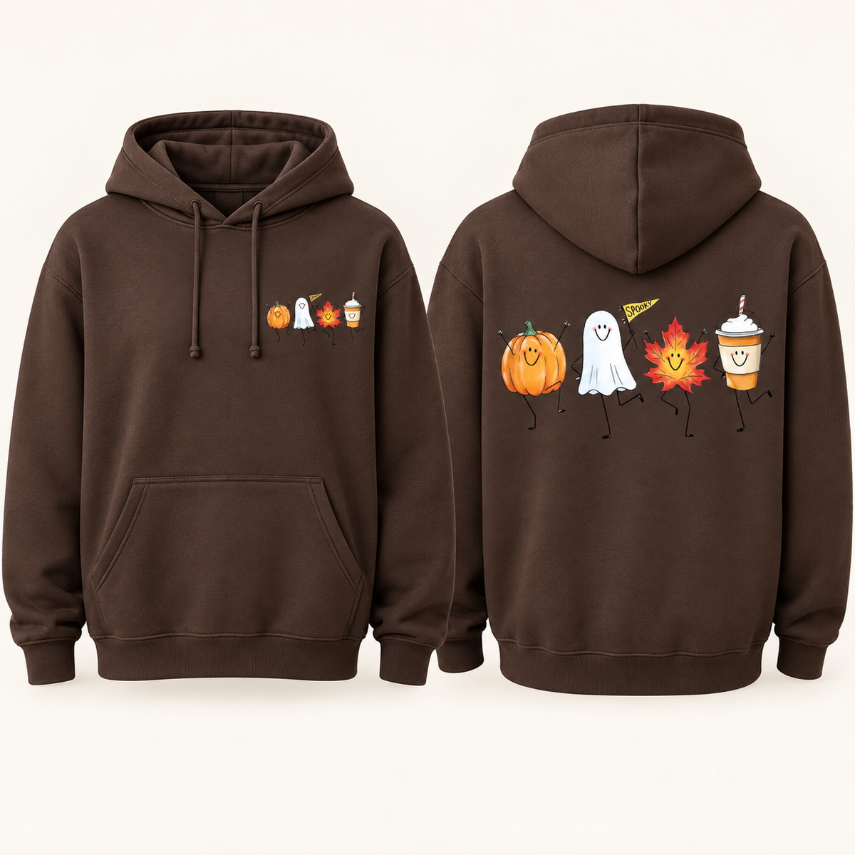 Happy fall crew fleece hoodie front and back mockup