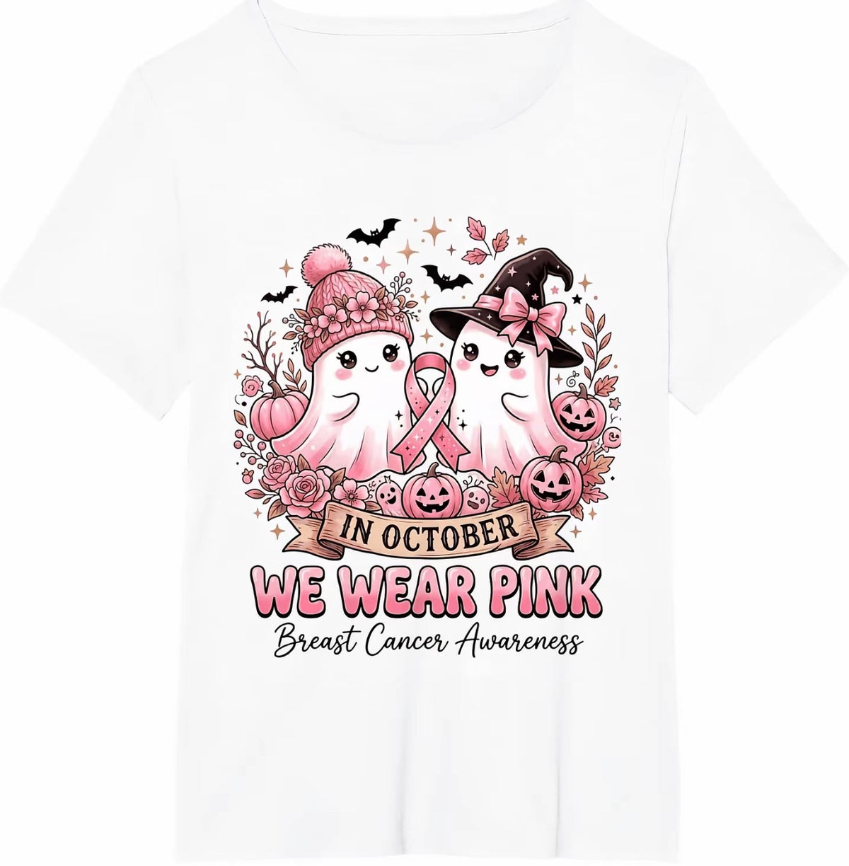 In October We Wear Pink ghost duo breast cancer awareness tee