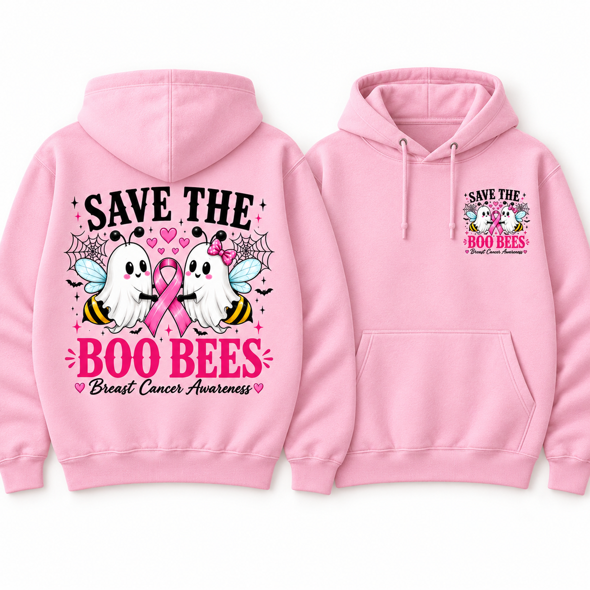 Save the Boo Bees light pink fleece hoodie, full back and small left chest print