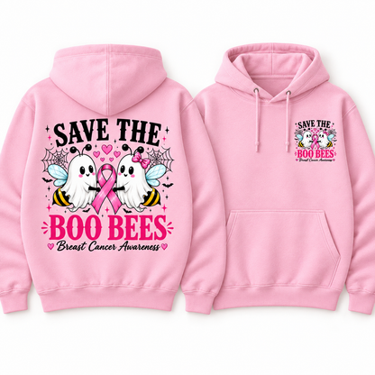 Save the Boo Bees light pink fleece hoodie, full back and small left chest print