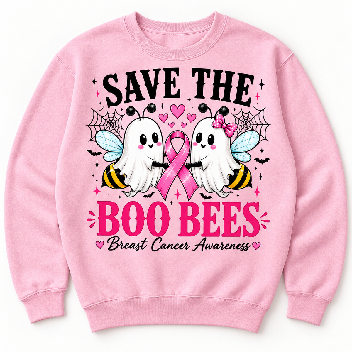 Save the Boo Bees breast cancer awareness pink crewneck sweatshirt mockup