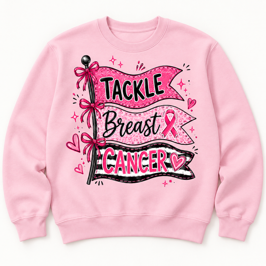 Tackle Breast Cancer breast cancer awareness pink crewneck sweatshirt mockup